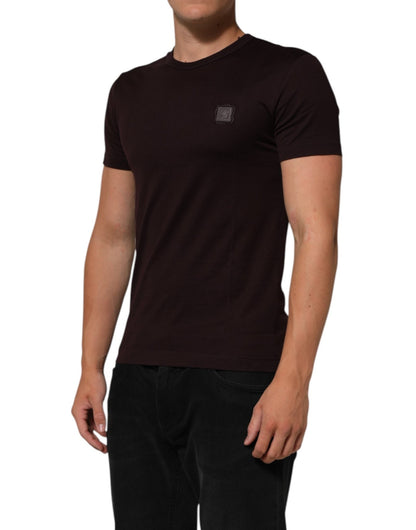 Dolce & Gabbana Brown Logo Plaque Cotton Crew Neck T-shirt – IT44 | XS par Dolce & Gabbana | Disponible sur Sandy Store ByNet