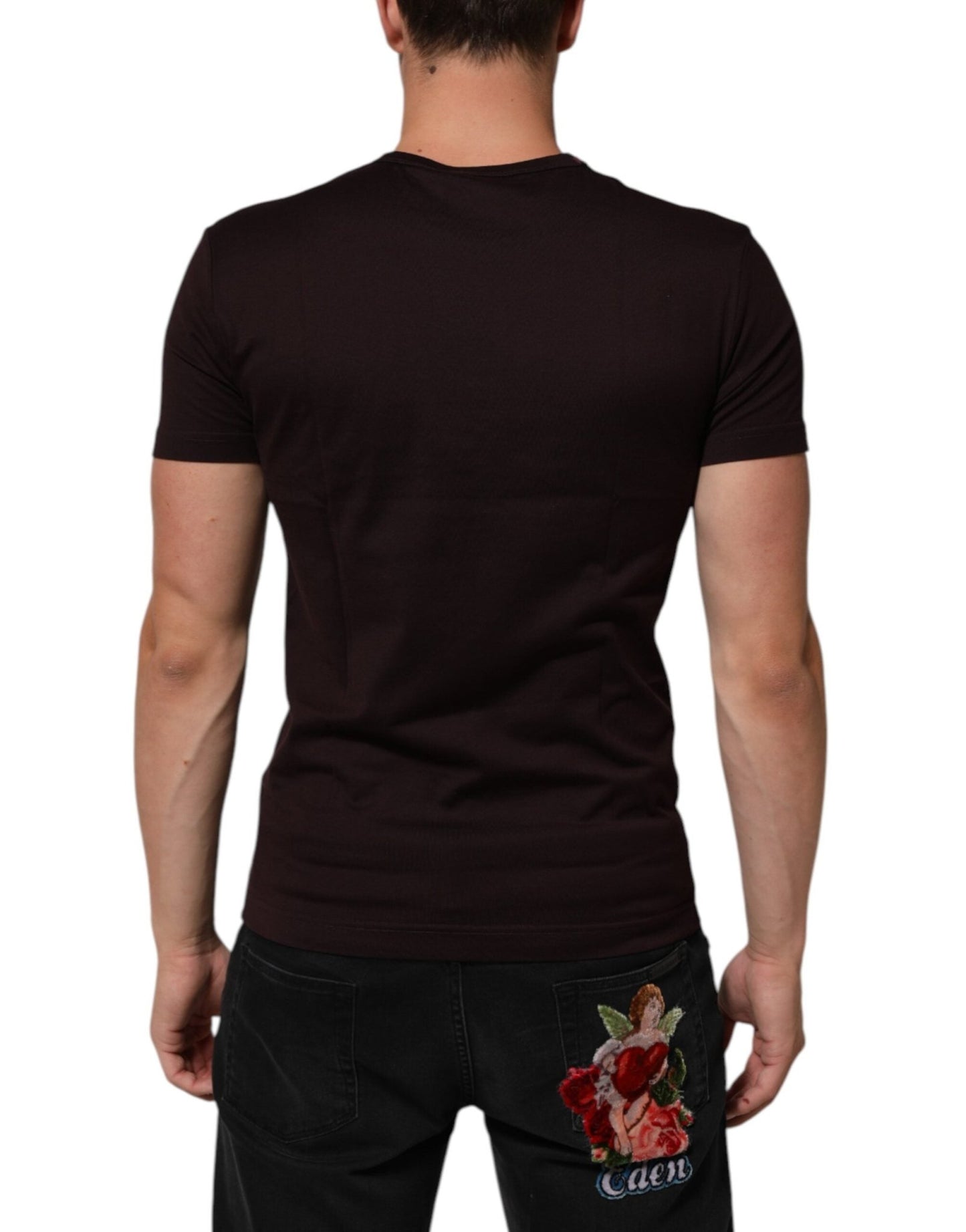 Dolce & Gabbana Brown Logo Plaque Cotton Crew Neck T-shirt – IT44 | XS par Dolce & Gabbana | Disponible sur Sandy Store ByNet