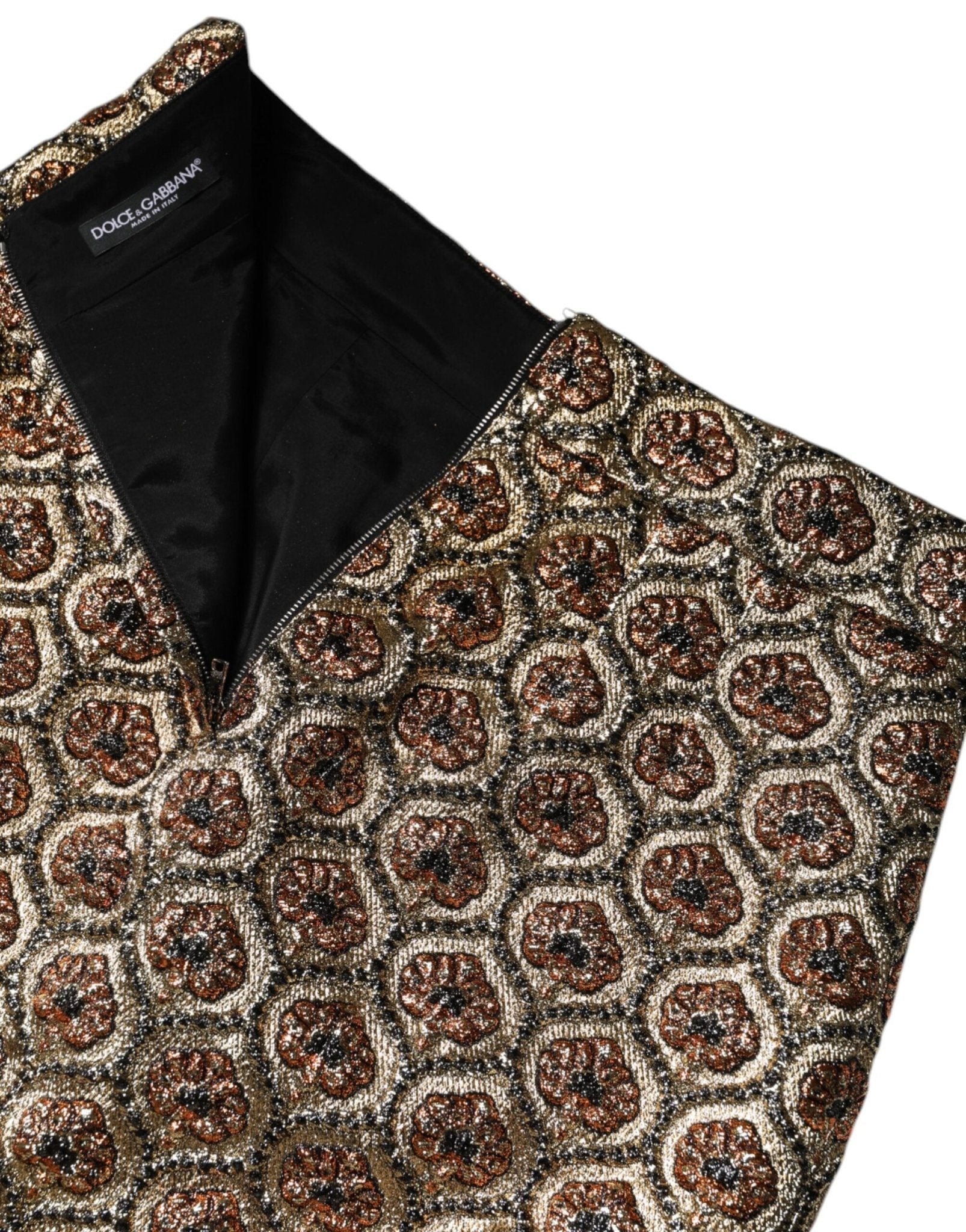 Dolce & Gabbana Brown Polyester Brocade A - line Mini Skirt - Sandy Store ByNet