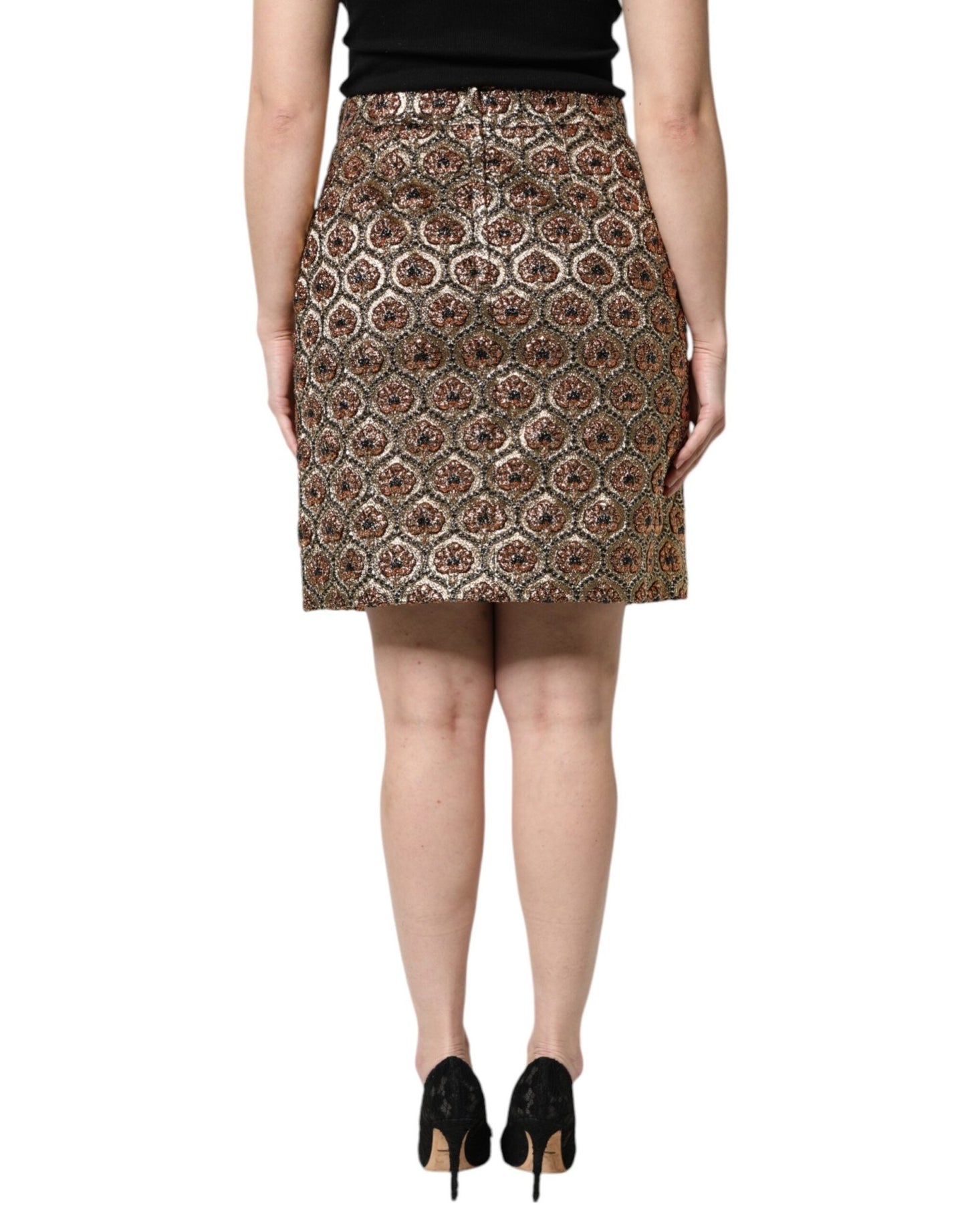 Dolce & Gabbana Brown Polyester Brocade A - line Mini Skirt - Sandy Store ByNet