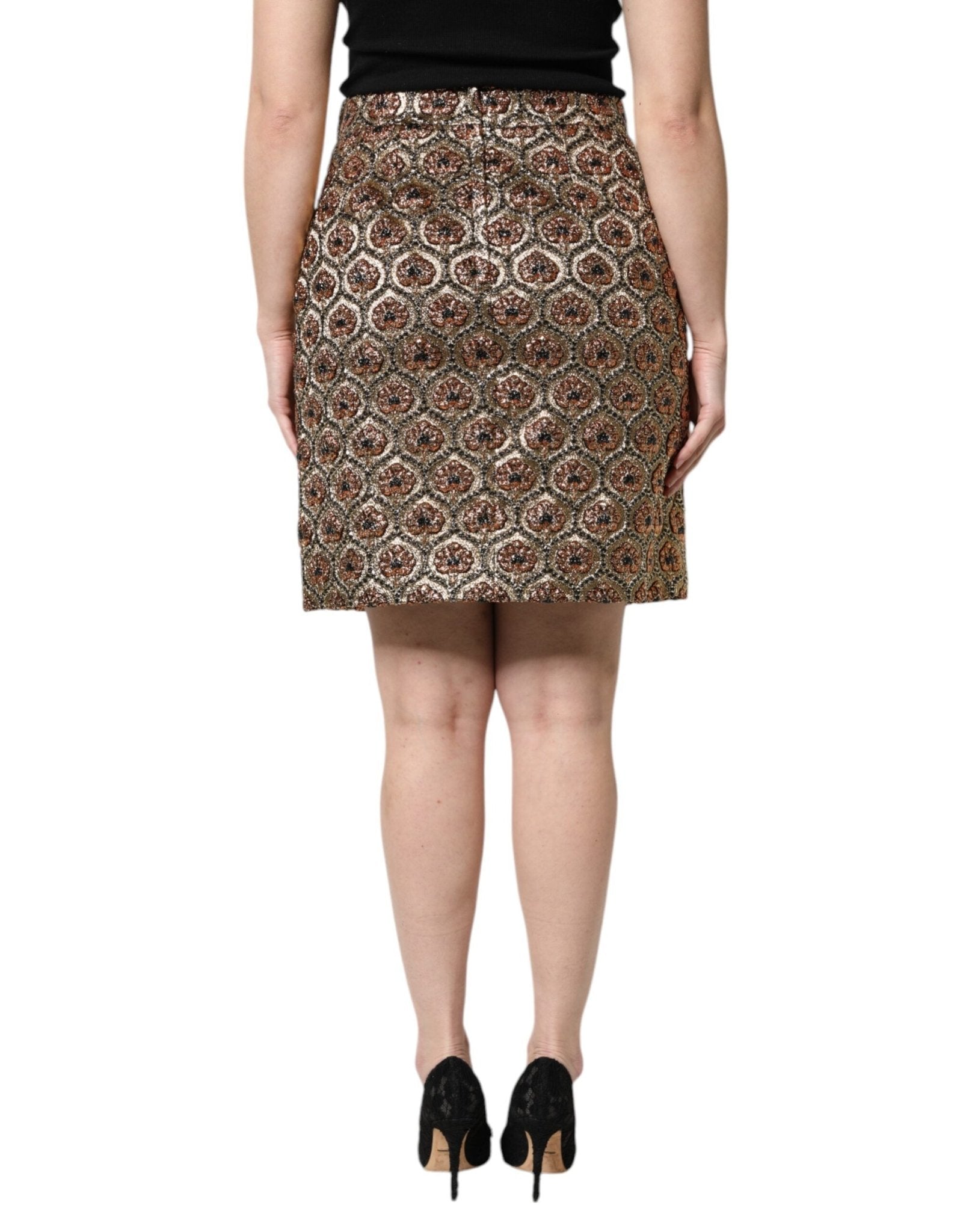 Dolce & Gabbana Brown Polyester Brocade A - line Mini Skirt - Sandy Store ByNet
