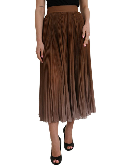 Dolce & Gabbana Brown Polyester Pleated High Waist Midi Skirt – IT40|S par Dolce & Gabbana | Disponible sur Sandy Store ByNet