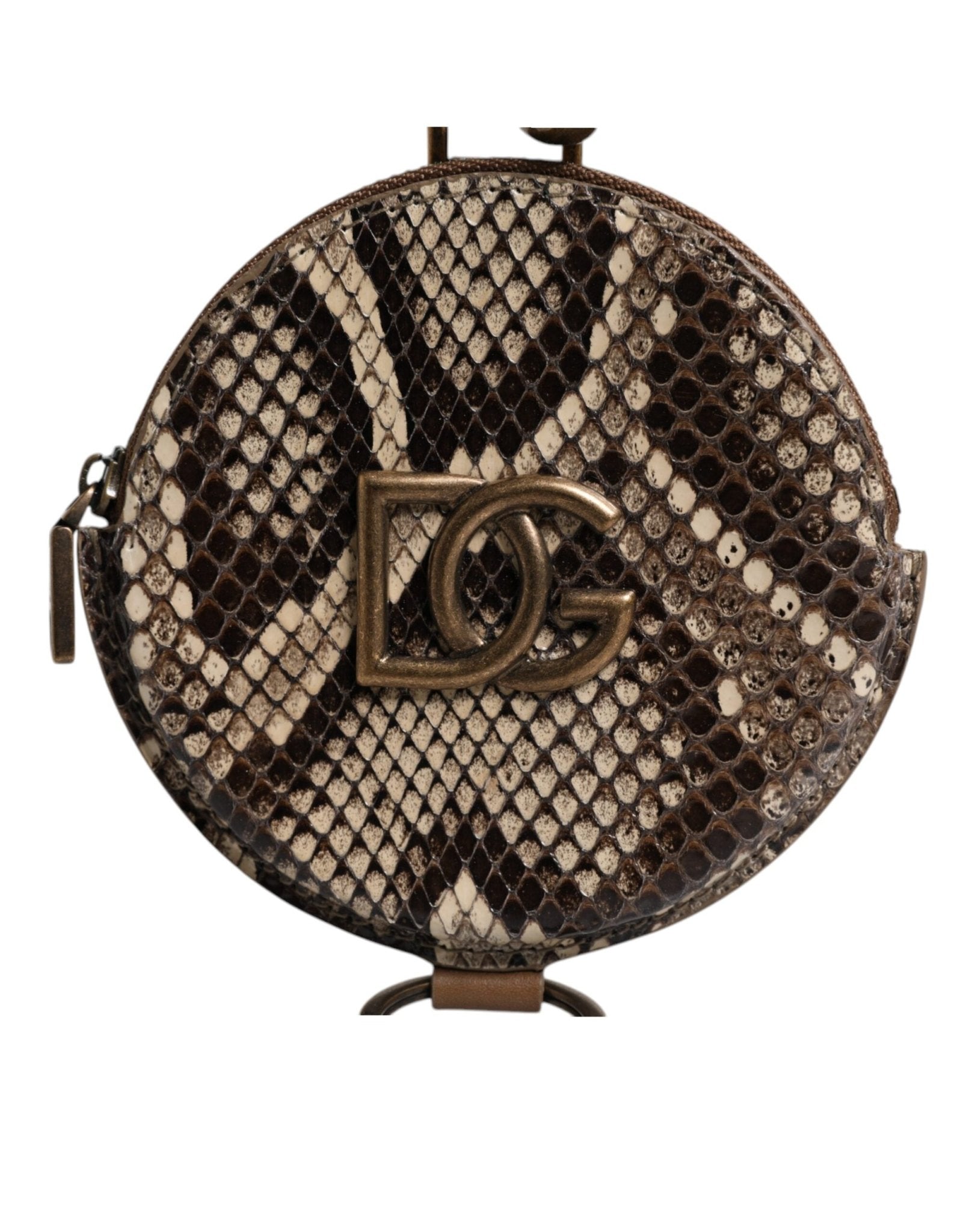 Dolce & Gabbana Brown Round Leather DG Logo Coin Purse Lanyard Wallet - Sandy Store ByNet