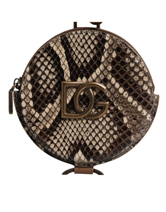 Dolce & Gabbana Brown Round Leather DG Logo Coin Purse Lanyard Wallet - Sandy Store ByNet