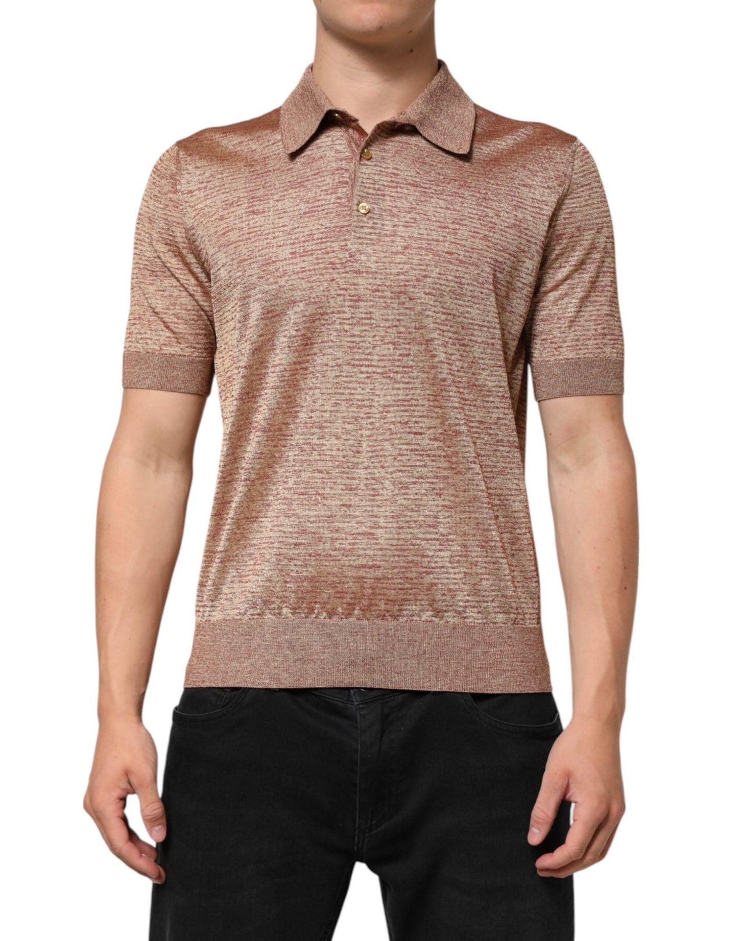Dolce & Gabbana Brown Silk Textured Short Sleeve Polo T-shirt – IT48 | M par Dolce & Gabbana | Disponible sur Sandy Store ByNet