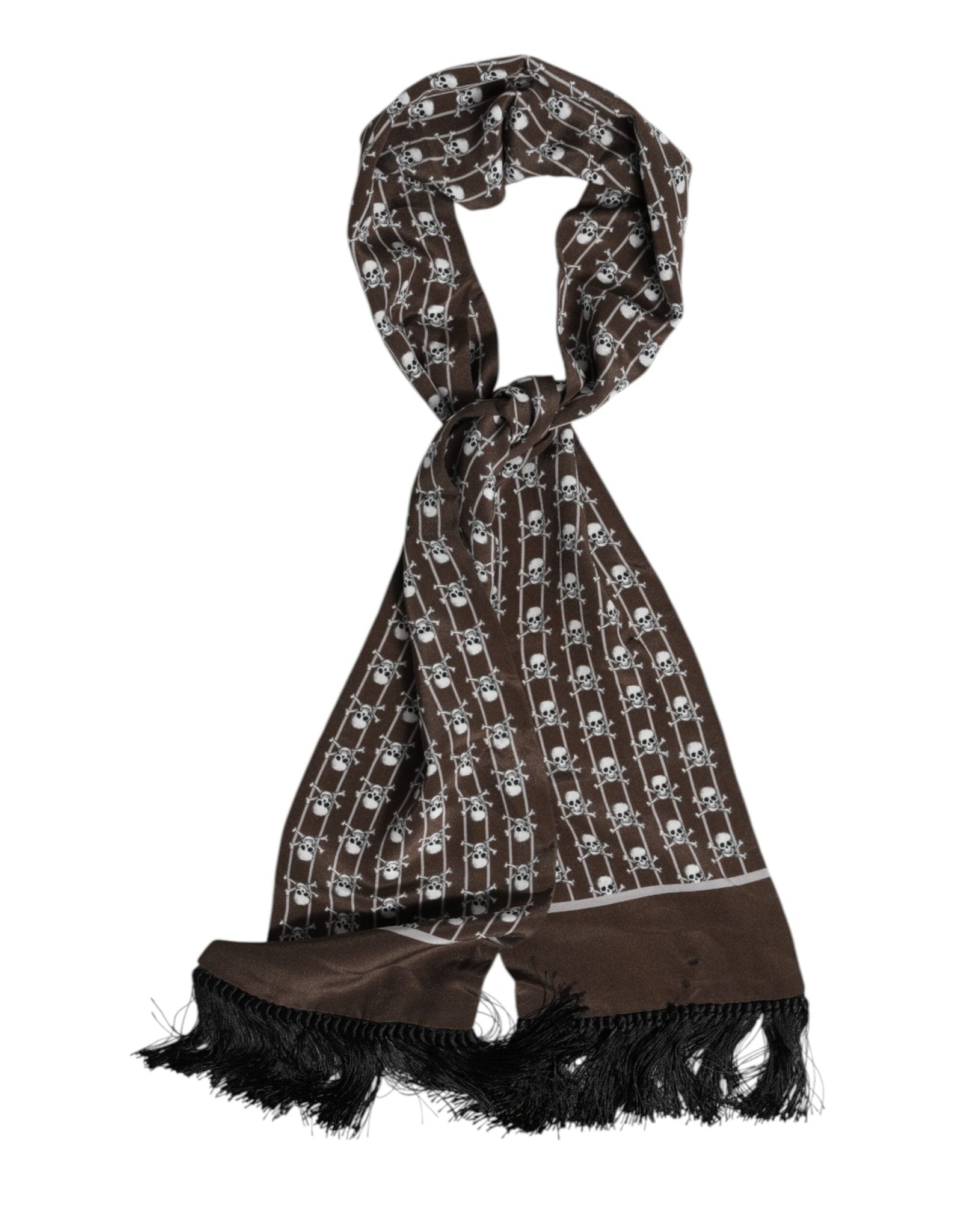 Dolce & Gabbana Brown Skulls Print Fringes Men Foulard Scarf – par Dolce & Gabbana | Disponible sur Sandy Store ByNet