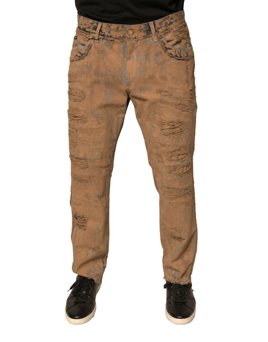 Dolce & Gabbana Brown Tattered Cotton Skinny Denim Jeans – IT52 | XL par Dolce & Gabbana | Disponible sur Sandy Store ByNet