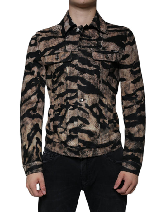 Dolce & Gabbana Brown Tiger Button Down Collared Jacket – IT48 | M par Dolce & Gabbana | Disponible sur Sandy Store ByNet