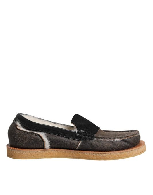 Dolce & Gabbana Brown White Calfskin Leather Loafers Shoes – EU42/US9 par Dolce & Gabbana | Disponible sur Sandy Store ByNet