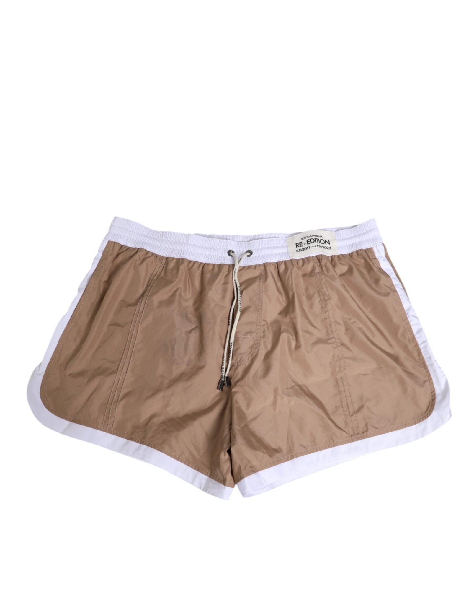 Dolce & Gabbana Brown White Polyester Re - Edition Shorts Swimwear – IT5 | M par Dolce & Gabbana | Disponible sur Sandy Store ByNet
