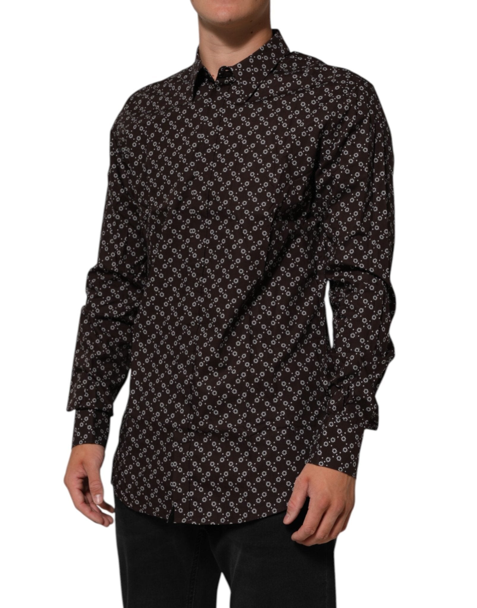 Dolce & Gabbana BrownFloral Collared GOLD Formal Dress Shirt – IT42 | XL par Dolce & Gabbana | Disponible sur Sandy Store ByNet
