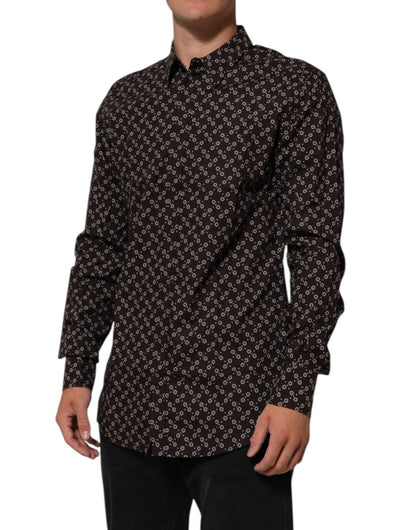 Dolce & Gabbana BrownFloral Collared GOLD Formal Dress Shirt – IT42 | XL par Dolce & Gabbana | Disponible sur Sandy Store ByNet
