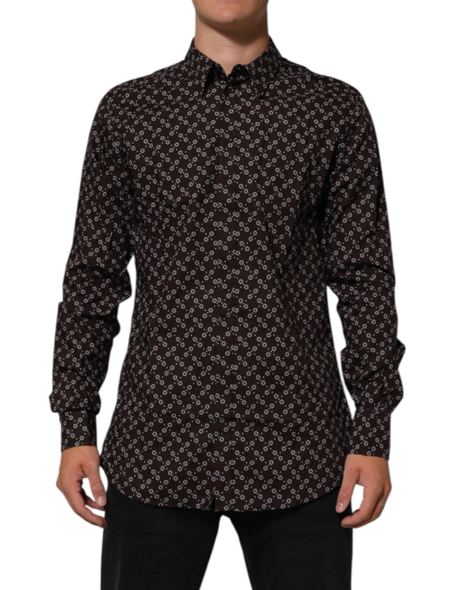 Dolce & Gabbana BrownFloral Collared GOLD Formal Dress Shirt – IT42 | XL par Dolce & Gabbana | Disponible sur Sandy Store ByNet