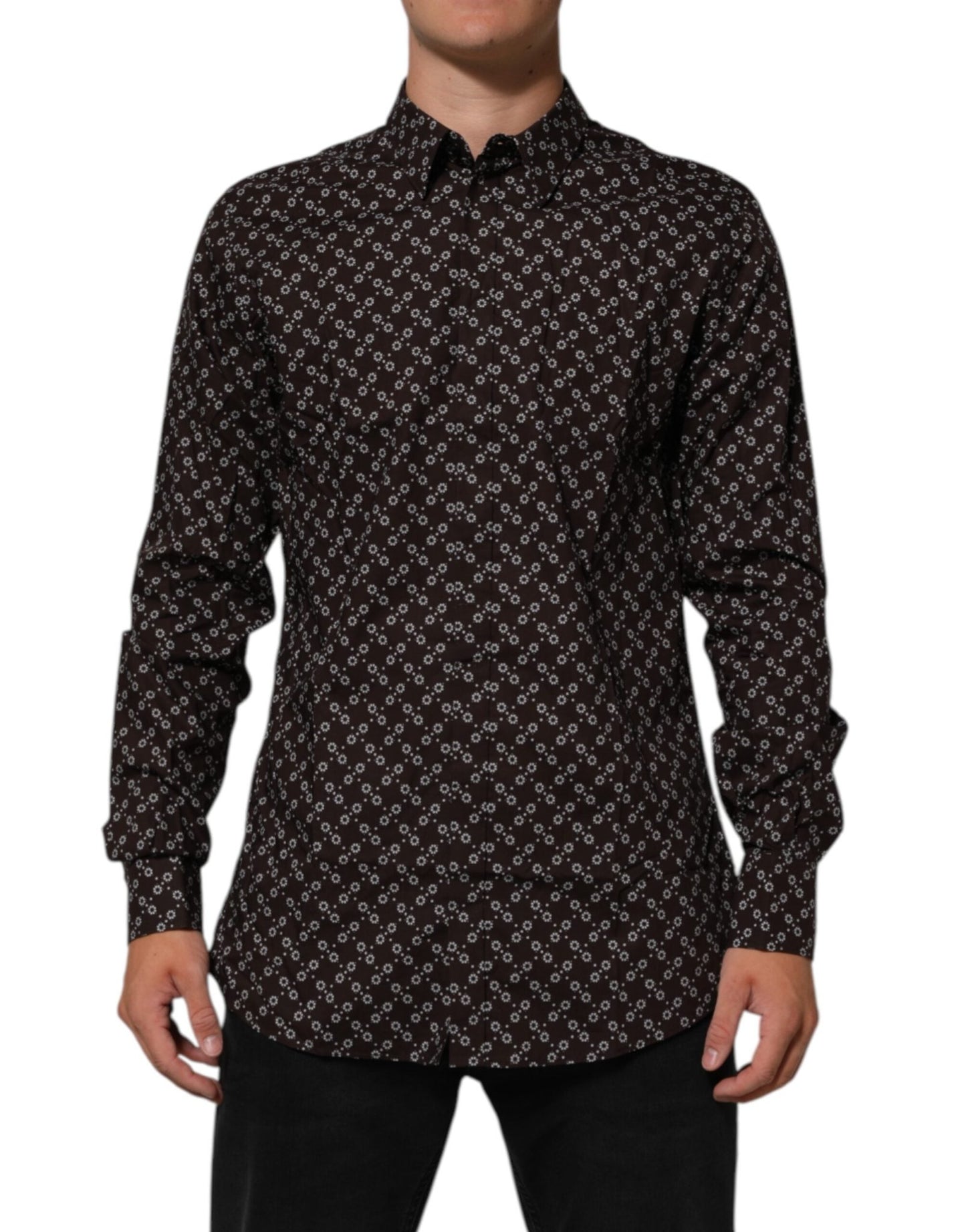 Dolce & Gabbana BrownFloral Collared GOLD Formal Dress Shirt – IT42 | XL par Dolce & Gabbana | Disponible sur Sandy Store ByNet