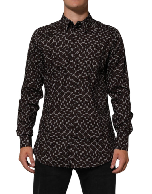 Dolce & Gabbana BrownFloral Collared GOLD Formal Dress Shirt – IT42 | XL par Dolce & Gabbana | Disponible sur Sandy Store ByNet