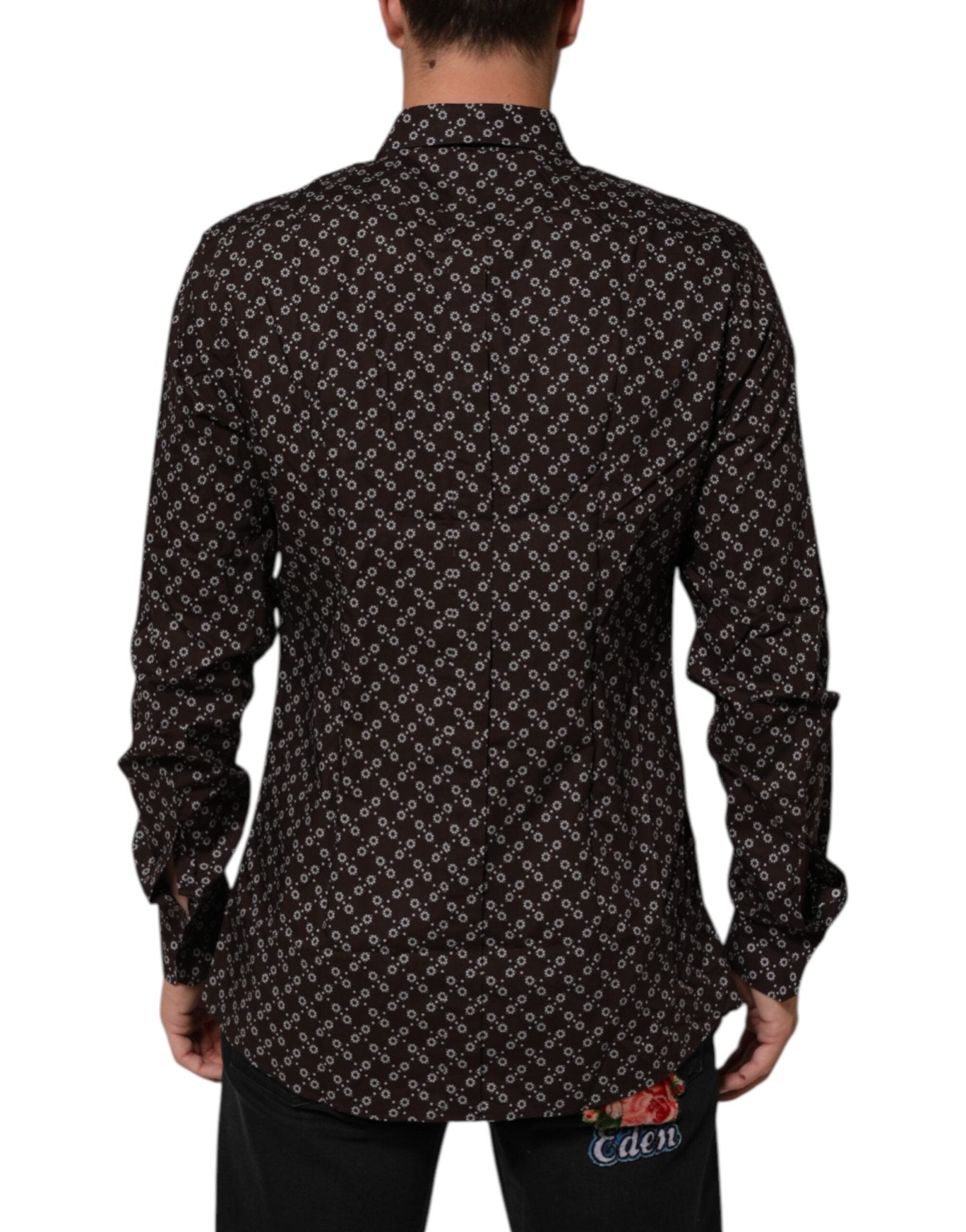 Dolce & Gabbana BrownFloral Collared GOLD Formal Dress Shirt – IT42 | XL par Dolce & Gabbana | Disponible sur Sandy Store ByNet