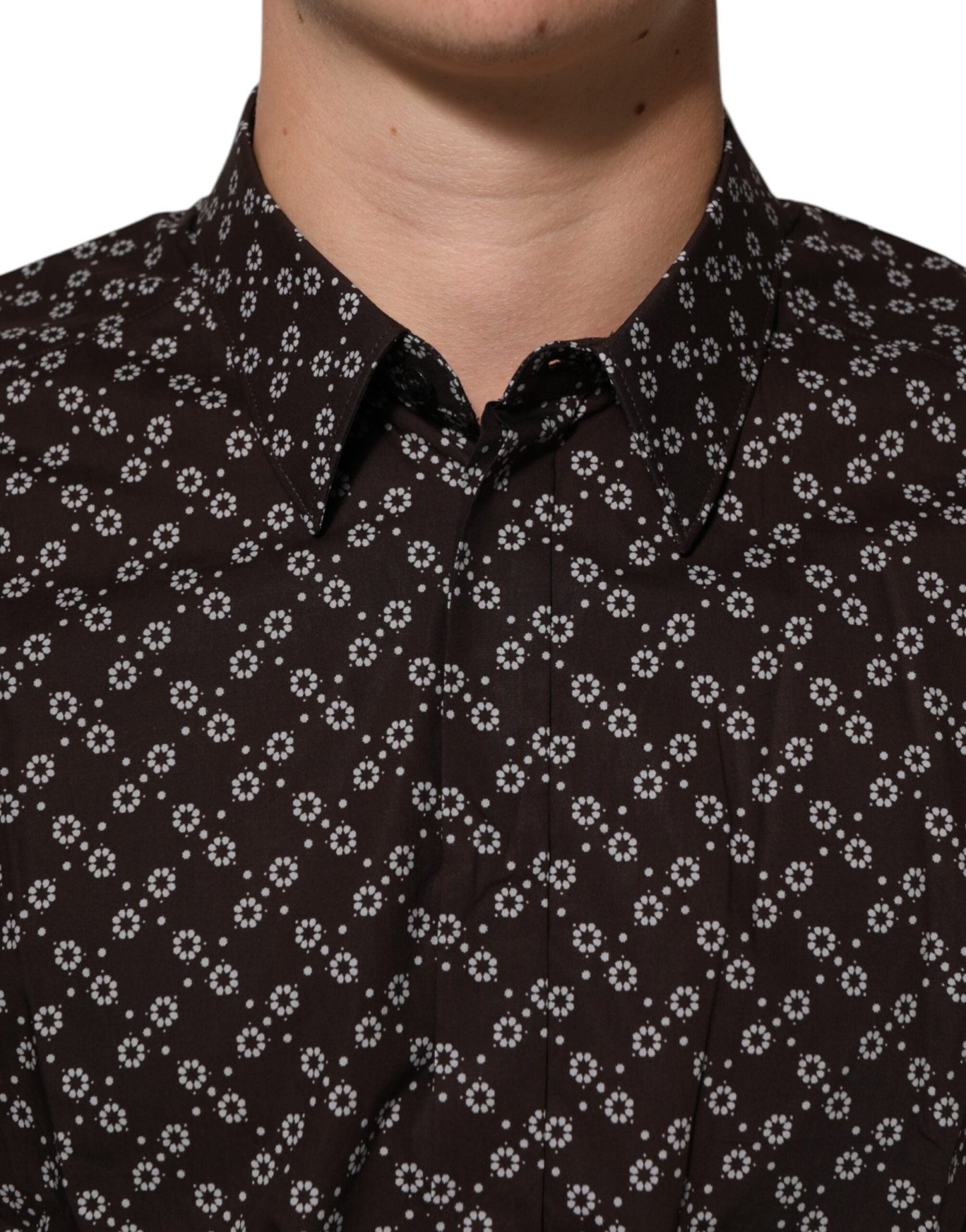Dolce & Gabbana BrownFloral Collared GOLD Formal Dress Shirt – IT42 | XL par Dolce & Gabbana | Disponible sur Sandy Store ByNet