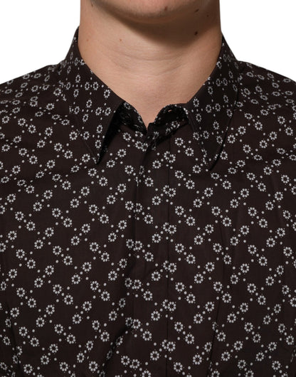 Dolce & Gabbana BrownFloral Collared GOLD Formal Dress Shirt – IT42 | XL par Dolce & Gabbana | Disponible sur Sandy Store ByNet