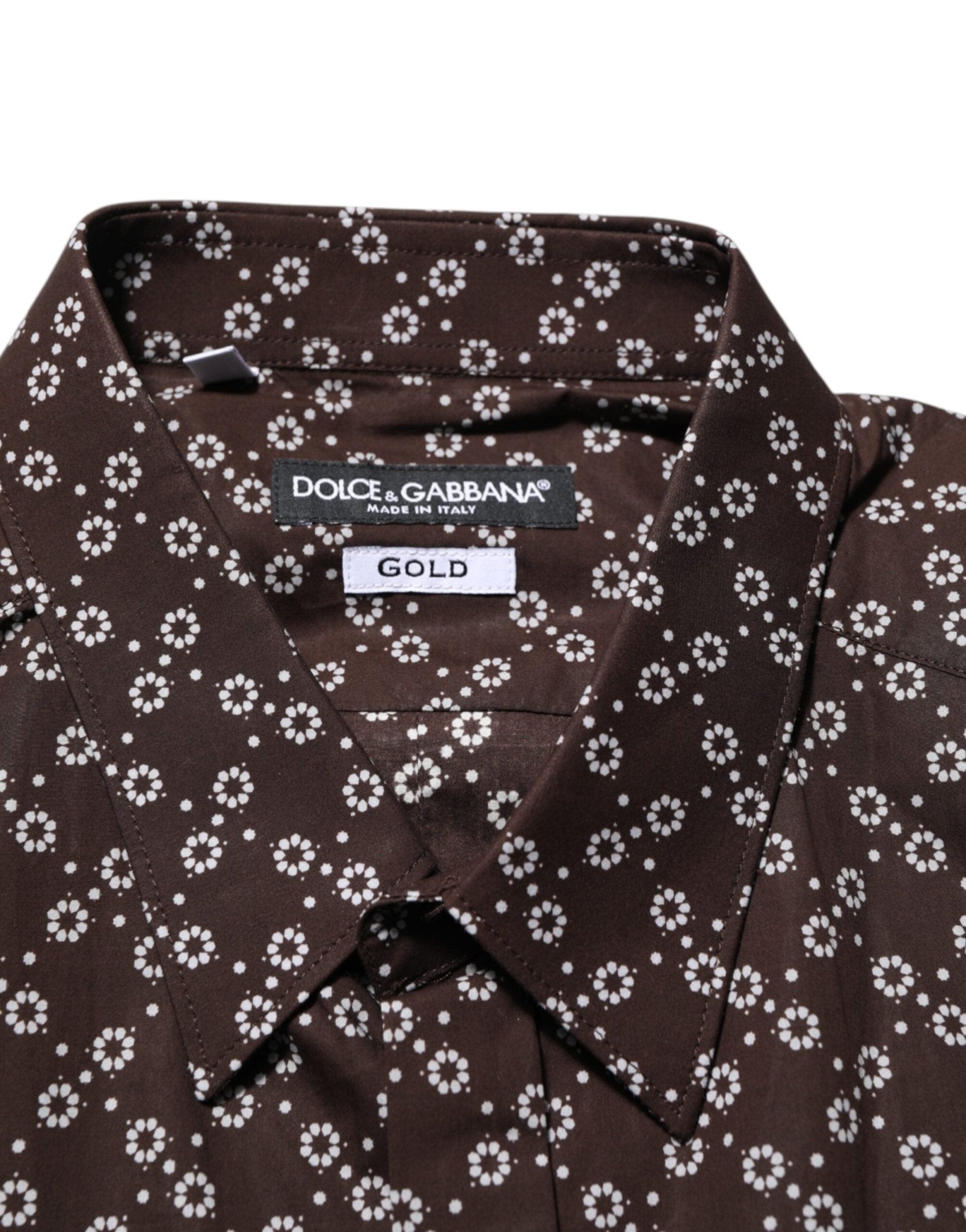 Dolce & Gabbana BrownFloral Collared GOLD Formal Dress Shirt – IT42 | XL par Dolce & Gabbana | Disponible sur Sandy Store ByNet