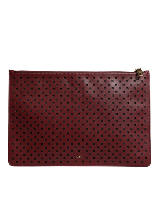Dolce & Gabbana Burgundy Black Logo Embellished Men Zip Flat Pouch Bag - Sandy Store ByNet