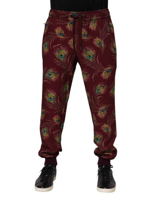 Dolce & Gabbana Burgundy Peacock Feather Print Jogger Pants – IT50 | L par Dolce & Gabbana | Disponible sur Sandy Store ByNet