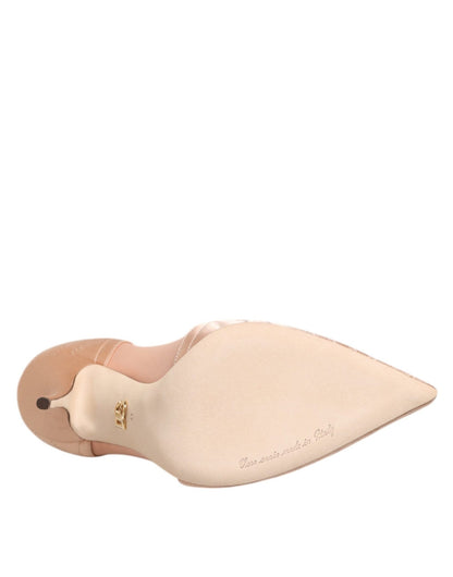Dolce & Gabbana Cipria Nude Satin Mesh Stiletto Pumps Shoes – EU38/US7.5 par Dolce & Gabbana | Disponible sur Sandy Store ByNet
