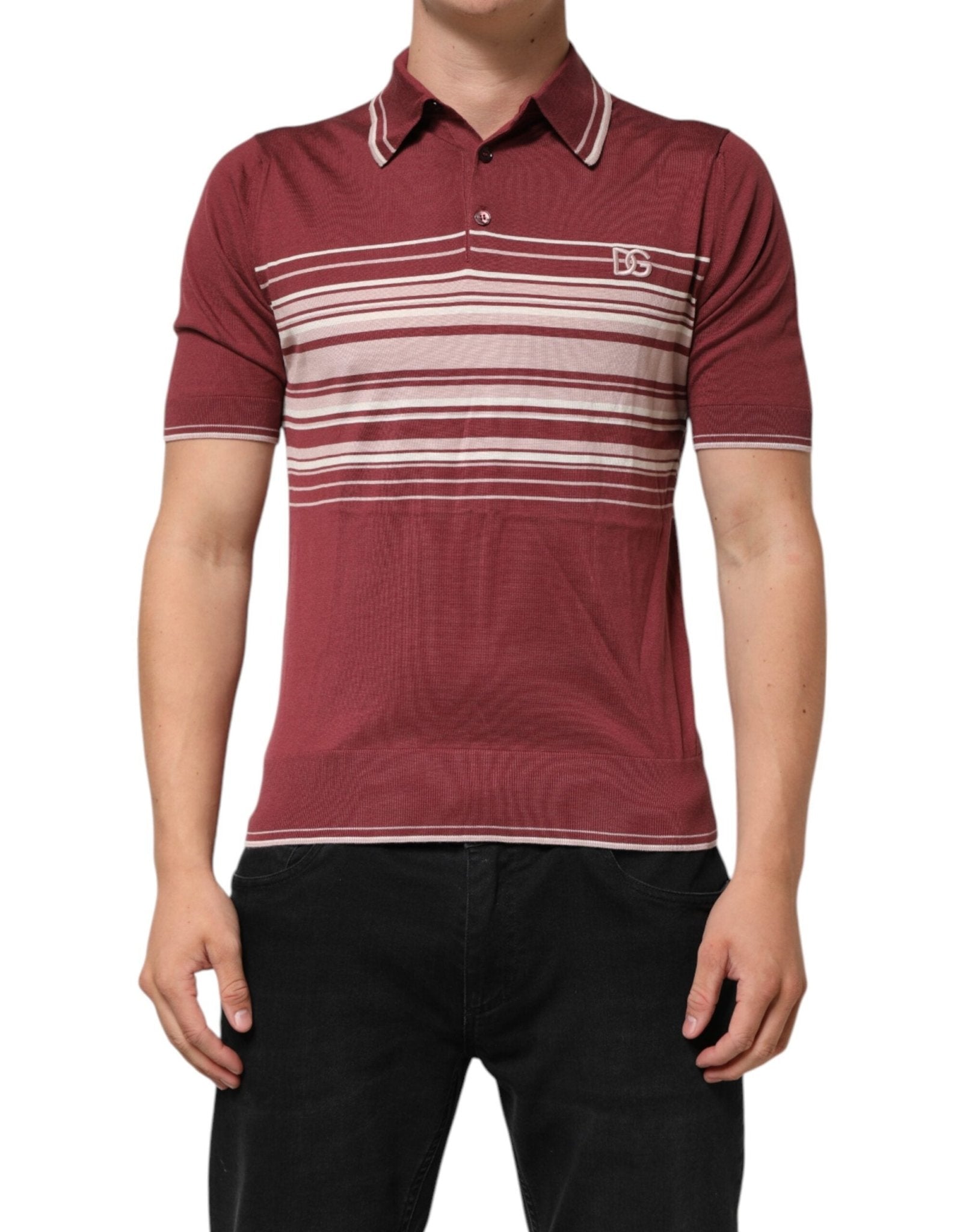 Dolce & Gabbana Cotton Burgundy Striped DG Logo Polo T-shirt – IT46 | S par Dolce & Gabbana | Disponible sur Sandy Store ByNet