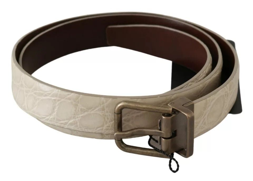 Dolce & Gabbana Cream Beige Gold Buckle Waist Leather Belt - Sandy Store ByNet