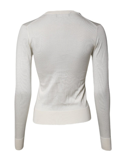 Dolce & Gabbana Cream Floral Silk Embellished Cardigan Sweater - Sandy Store ByNet