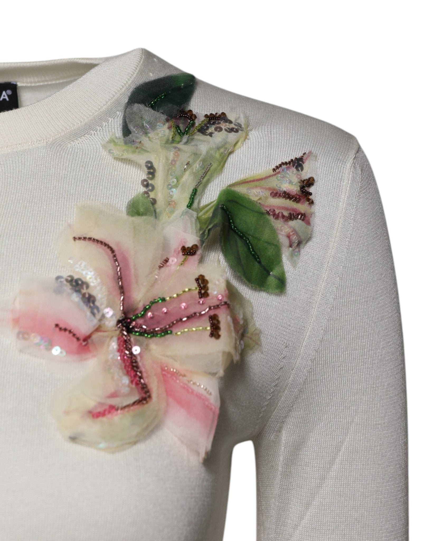 Dolce & Gabbana Cream Floral Silk Embellished Cardigan Sweater - Sandy Store ByNet
