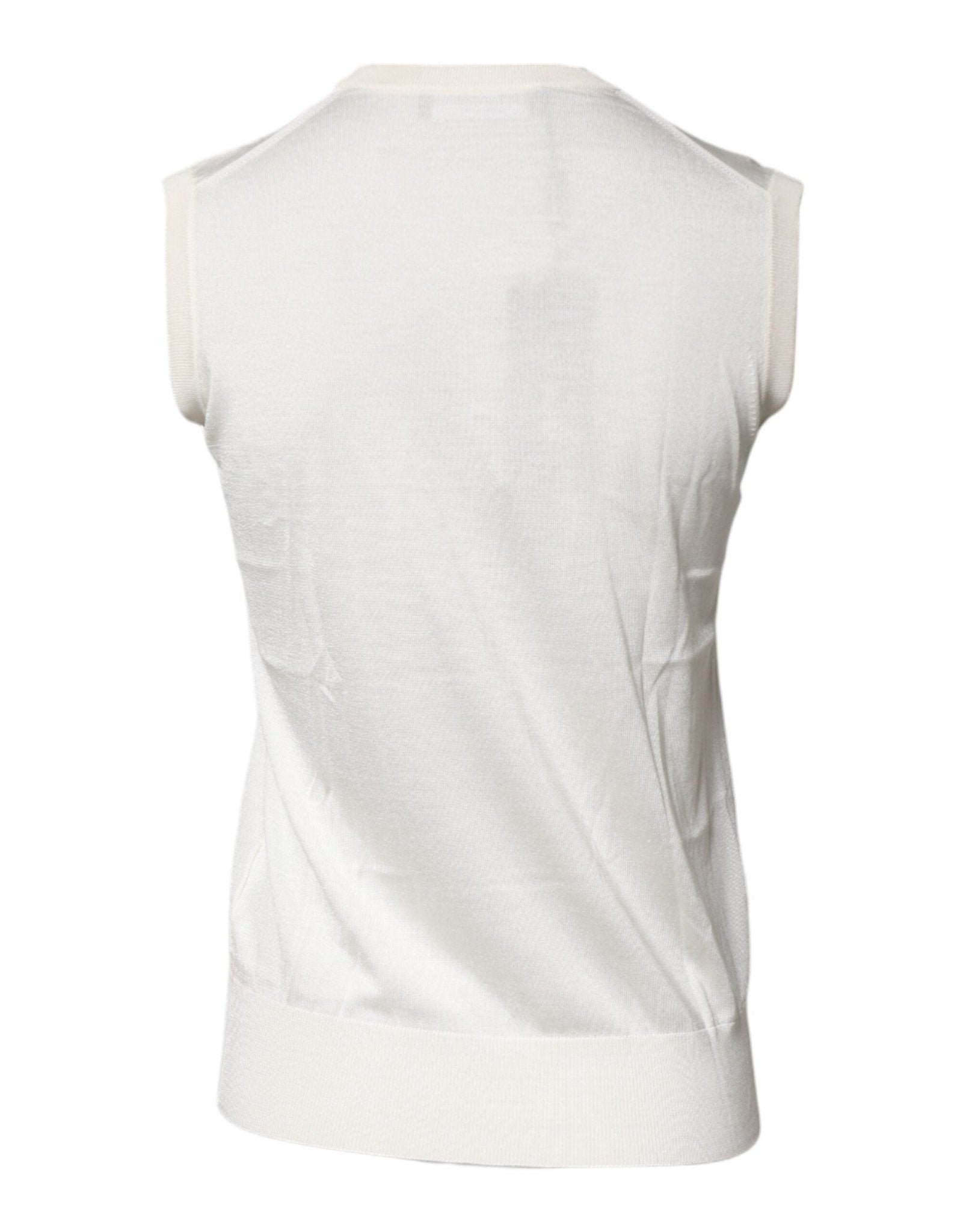 Dolce & Gabbana Cream Sleeveless Silk Round Neck Tank Top - Sandy Store ByNet
