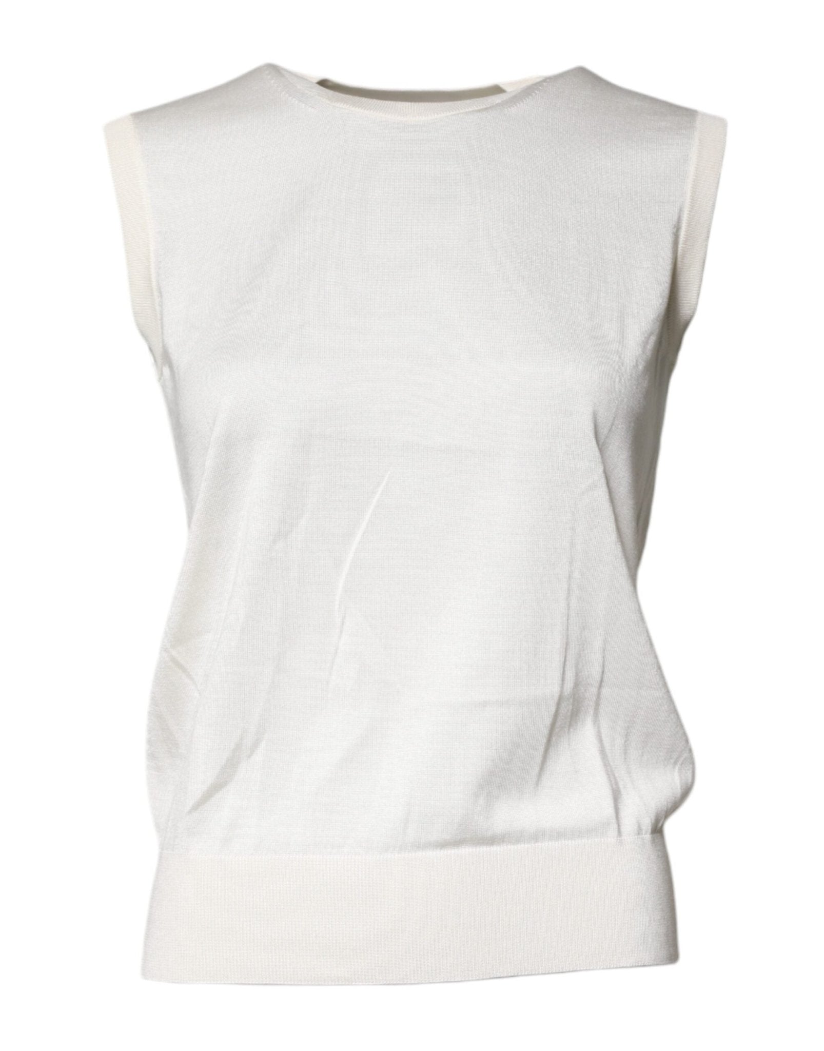 Dolce & Gabbana Cream Sleeveless Silk Round Neck Tank Top - Sandy Store ByNet