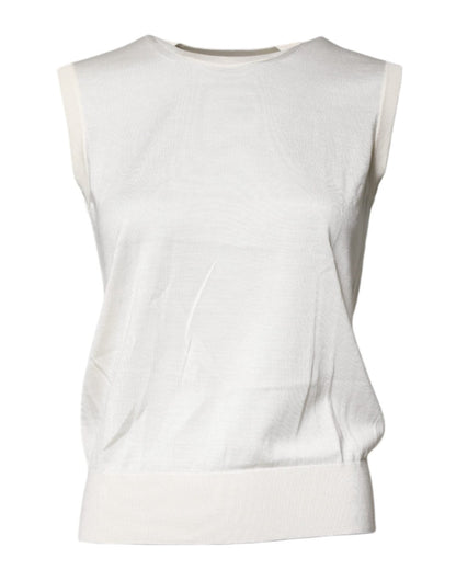 Dolce & Gabbana Cream Sleeveless Silk Round Neck Tank Top - Sandy Store ByNet