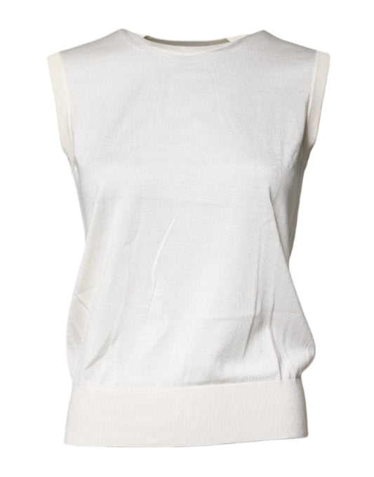 Dolce & Gabbana Cream Sleeveless Silk Round Neck Tank Top - Sandy Store ByNet