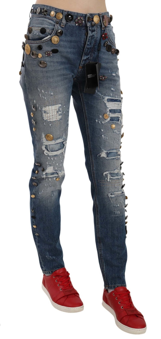 Dolce & Gabbana Crystal Embellished Luxury Denim Jeans - Sandy Store ByNet
