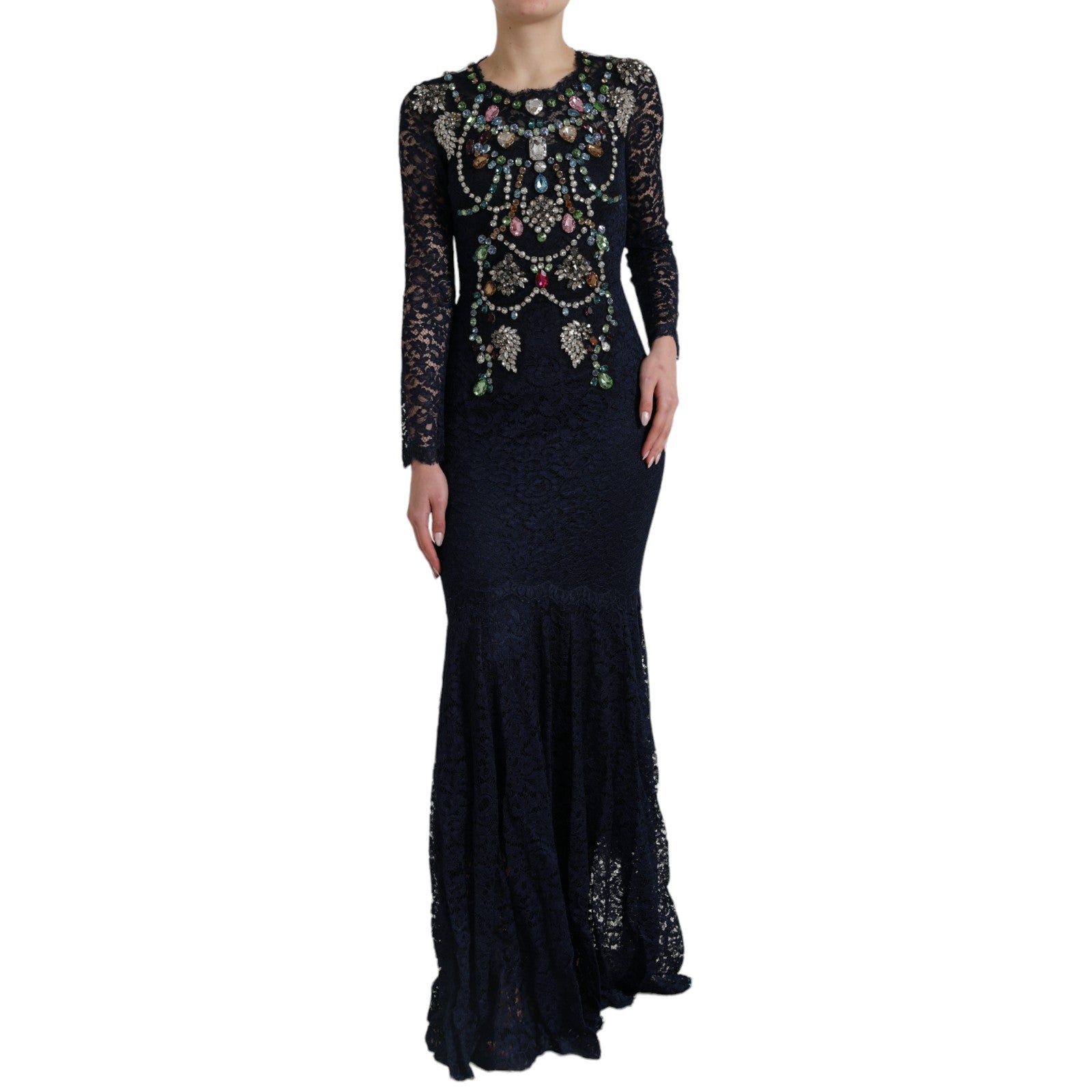 Dolce & Gabbana Crystal Embellished Navy Blue Flare Dress - Sandy Store ByNet