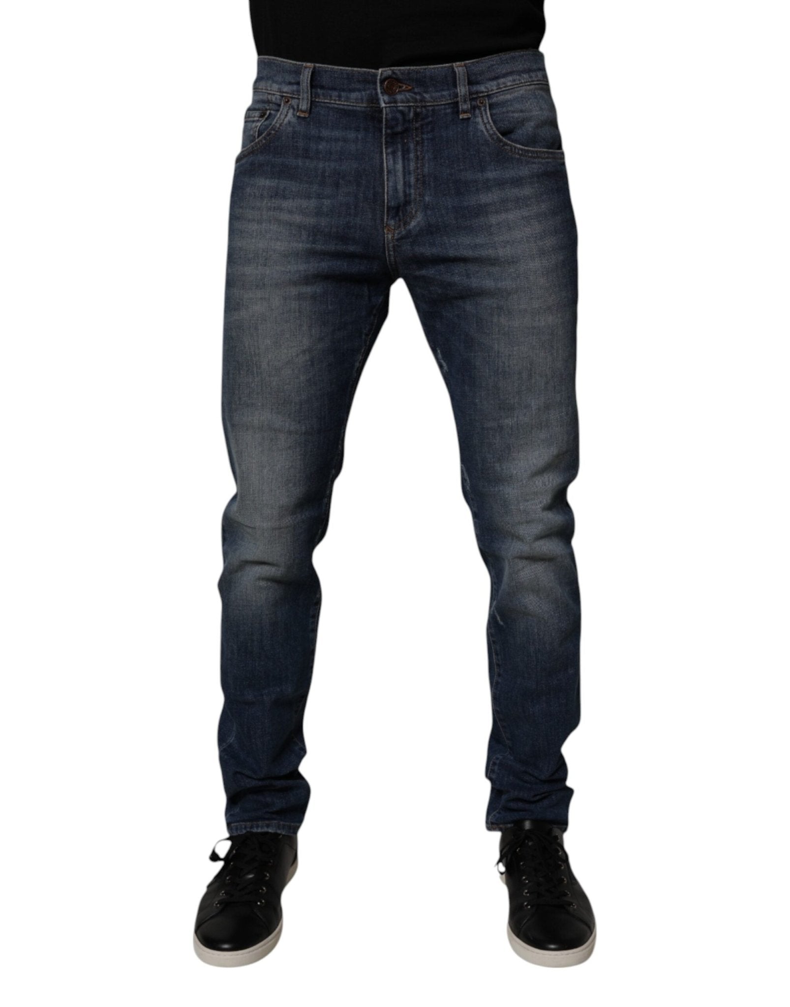 Dolce & Gabbana Dark Blue Cotton Leather Skinny Denim Jeans – IT50 | L par Dolce & Gabbana | Disponible sur Sandy Store ByNet