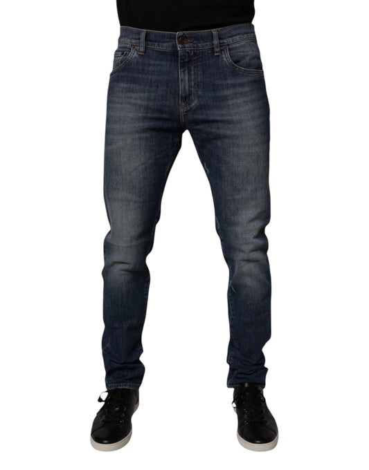 Dolce & Gabbana Dark Blue Cotton Leather Skinny Denim Jeans – IT50 | L par Dolce & Gabbana | Disponible sur Sandy Store ByNet