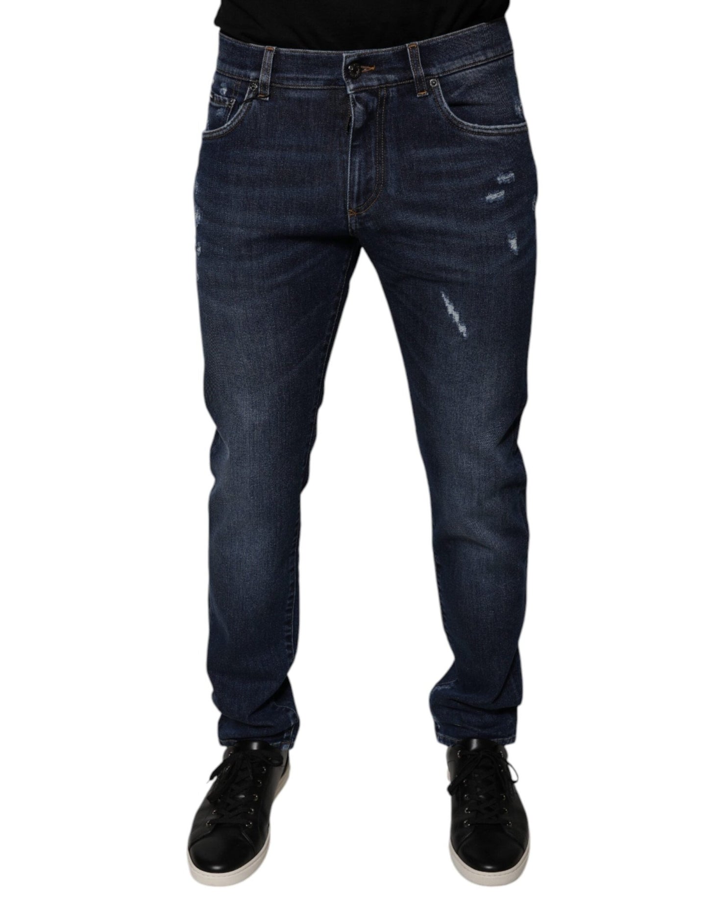 Dolce & Gabbana Dark Blue Cotton Logo Skinny Denim Jeans – IT48 | M par Dolce & Gabbana | Disponible sur Sandy Store ByNet