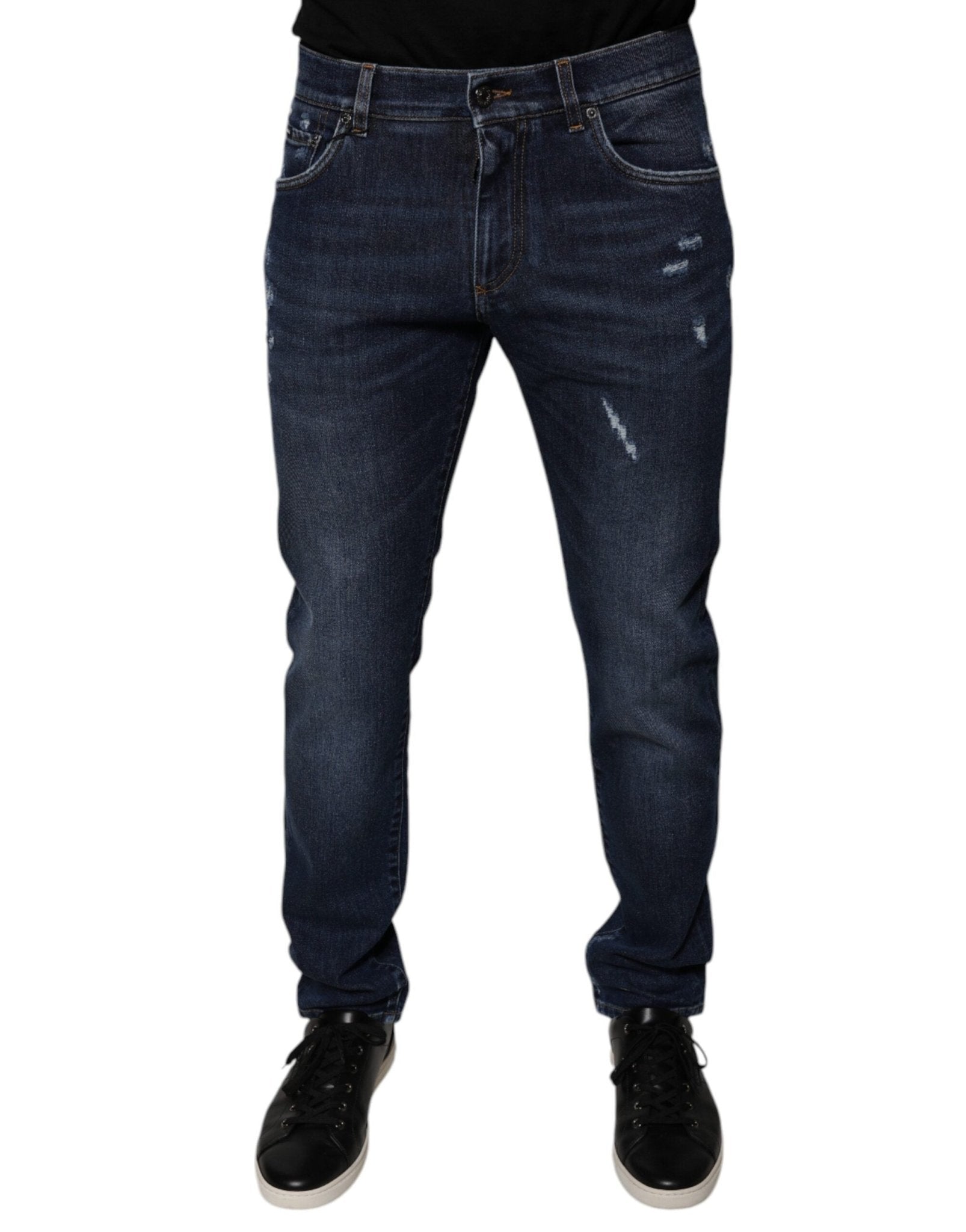 Dolce & Gabbana Dark Blue Cotton Logo Skinny Denim Jeans – IT48 | M par Dolce & Gabbana | Disponible sur Sandy Store ByNet