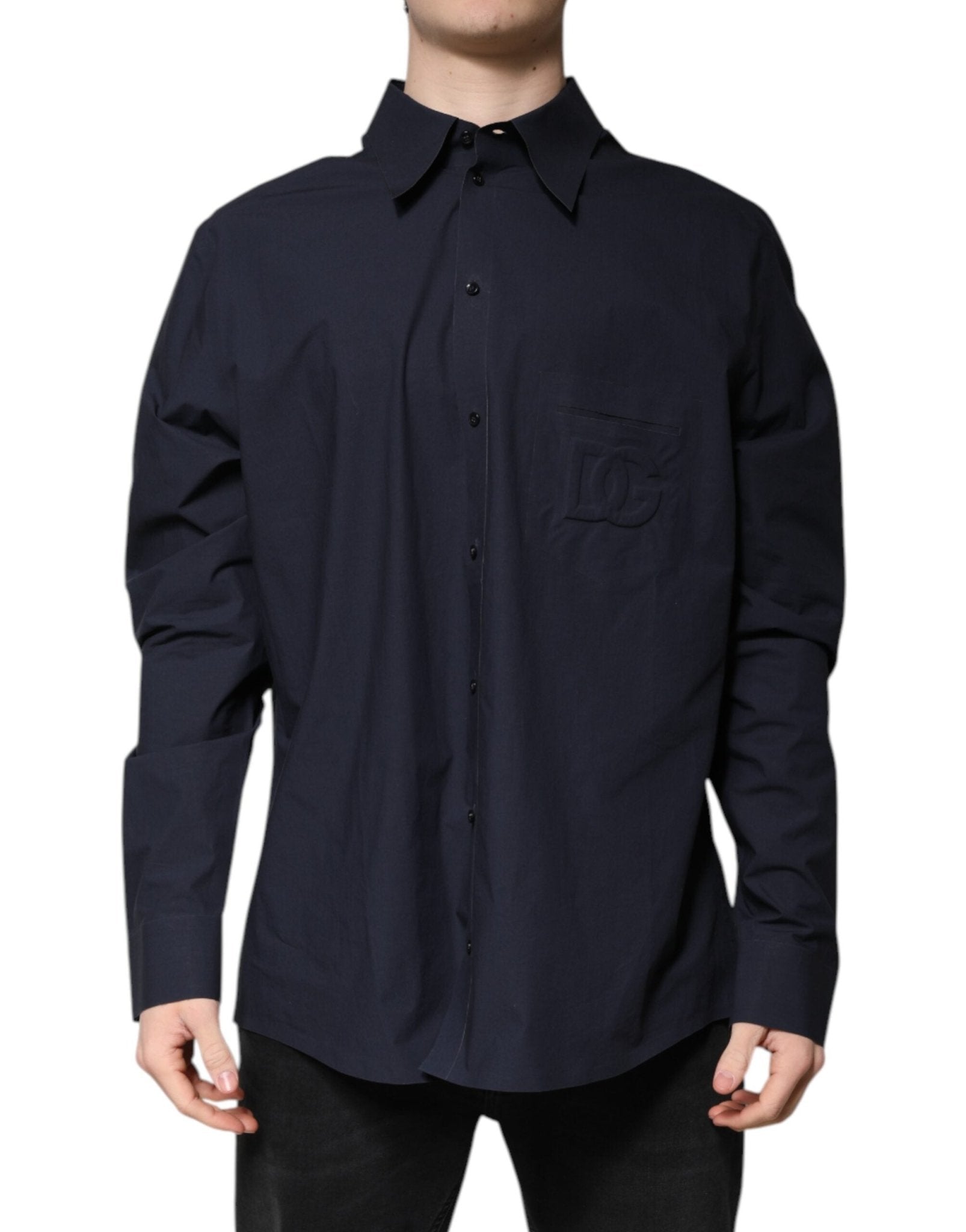 Dolce & Gabbana Dark Blue Cotton Long Sleeve Shirt – IT45 | 3XL par Dolce & Gabbana | Disponible sur Sandy Store ByNet