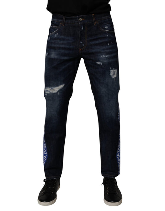 Dolce & Gabbana Dark Blue Cotton Tattered Skinny Denim Jeans – IT48 | M par Dolce & Gabbana | Disponible sur Sandy Store ByNet