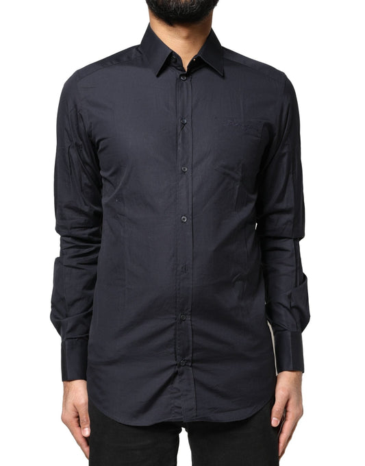 Dolce & Gabbana Dark Blue GOLD Cotton Long Sleeves Dress Shirt - Sandy Store ByNet