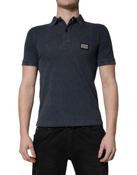 Dolce & Gabbana Dark Blue Logo Plaque Cotton Men Polo Shirt T-shirt – IT44 | XS par Dolce & Gabbana | Disponible sur Sandy Store ByNet