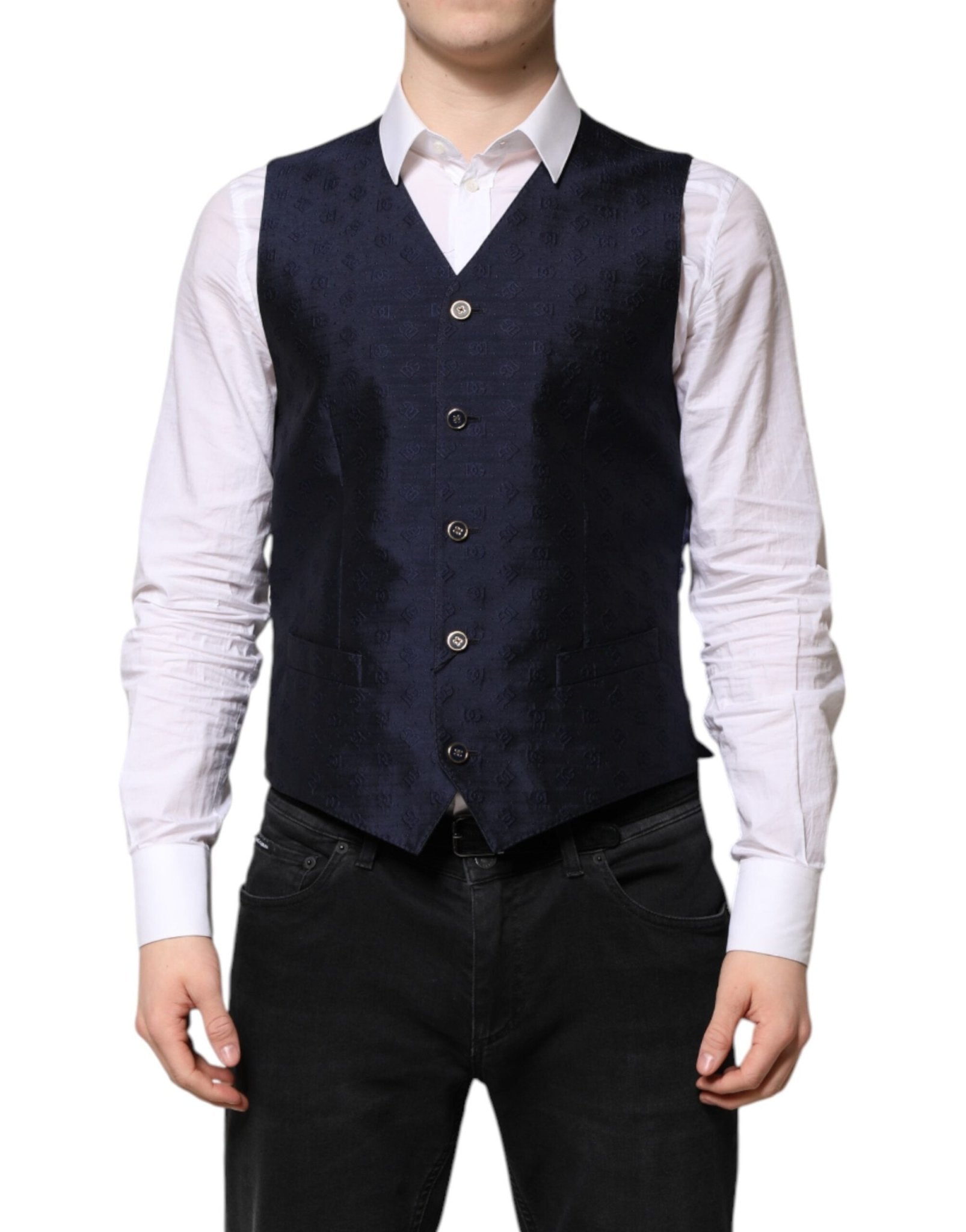 Dolce & Gabbana Dark Blue Logo Wool Formal Men Waistcoat Vest – IT48 | M par Dolce & Gabbana | Disponible sur Sandy Store ByNet