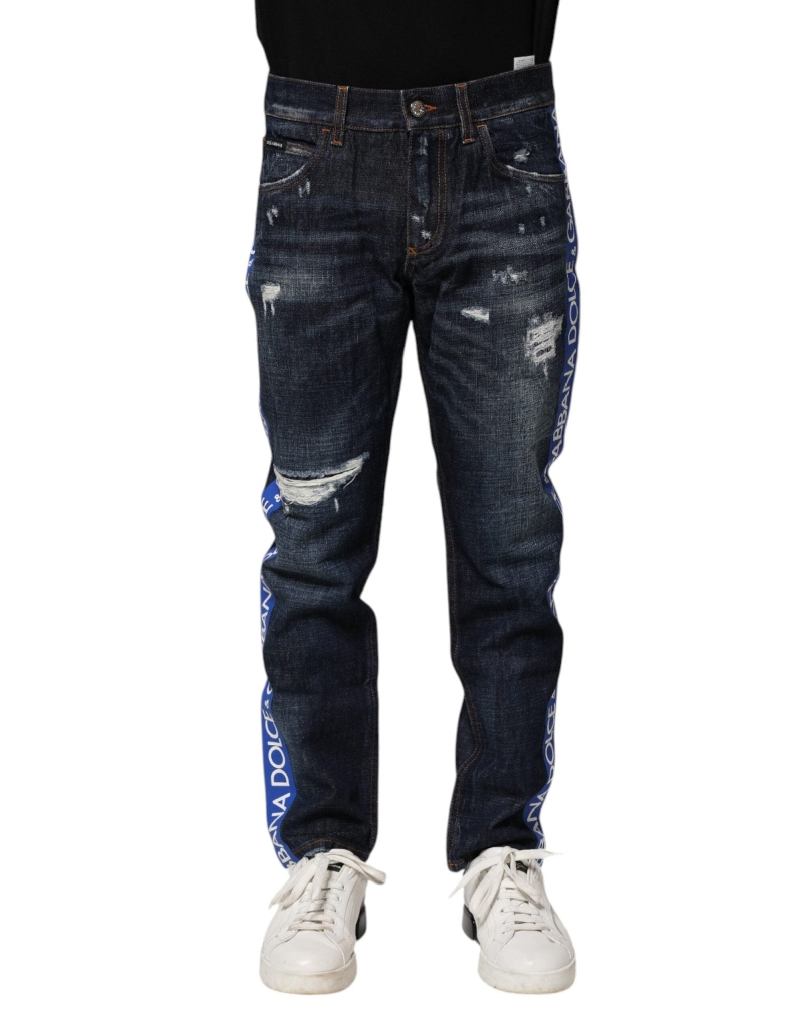 Dolce & Gabbana Dark Blue Tattered Skinny Denim Jeans – IT44 | XS par Dolce & Gabbana | Disponible sur Sandy Store ByNet