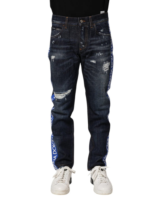 Dolce & Gabbana Dark Blue Tattered Skinny Denim Jeans – IT44 | XS par Dolce & Gabbana | Disponible sur Sandy Store ByNet