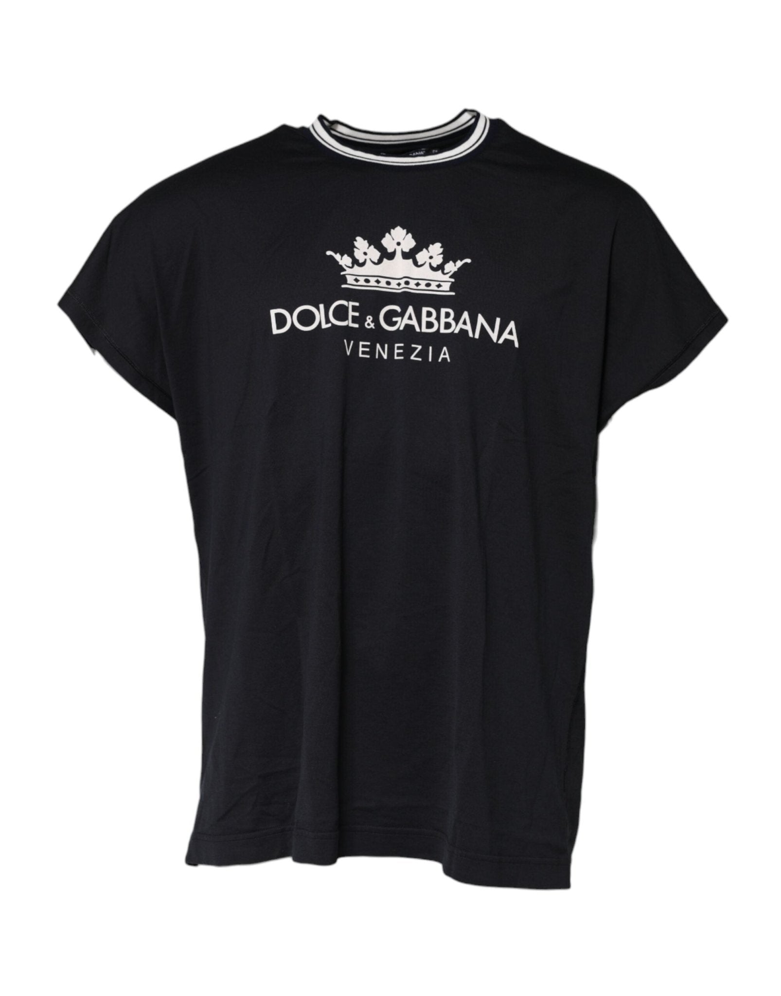 Dolce & Gabbana Dark Blue Venezia Crown Cotton Crew Neck T-shirt – IT52 | XL par Dolce & Gabbana | Disponible sur Sandy Store ByNet