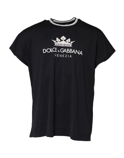 Dolce & Gabbana Dark Blue Venezia Crown Cotton Crew Neck T-shirt – IT52 | XL par Dolce & Gabbana | Disponible sur Sandy Store ByNet