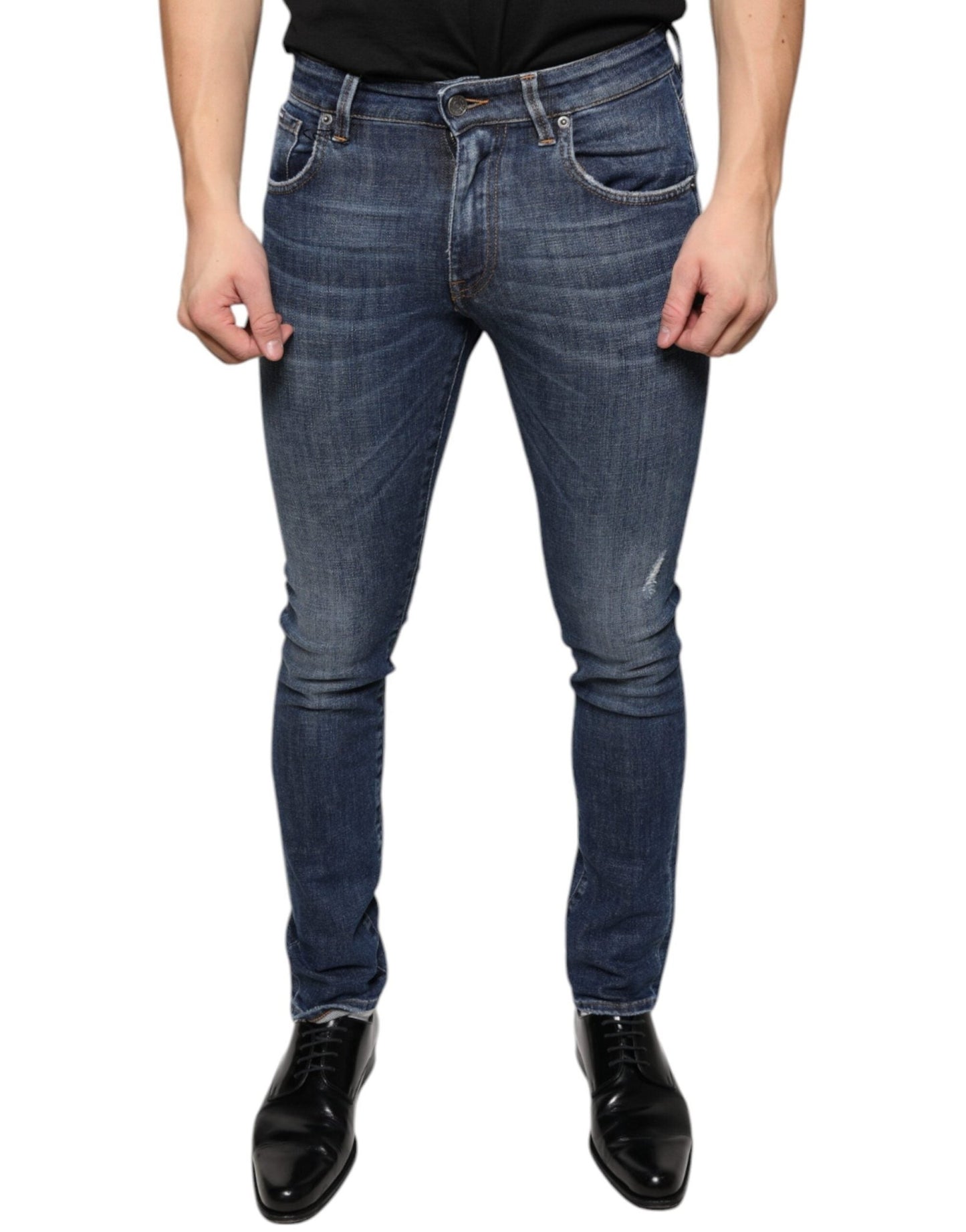 Dolce & Gabbana Dark Blue Washed Cotton Skinny Denim Jeans – IT44 | XS par Dolce & Gabbana | Disponible sur Sandy Store ByNet